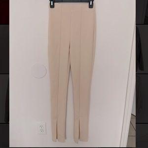 Zara Cream Ribbed Leggings with Front Slits Size Small New With Tags